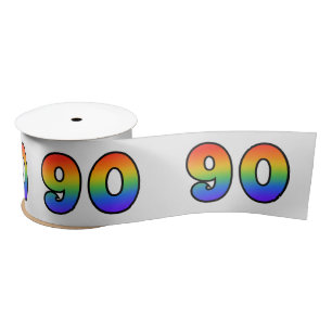 Fun, Rainbow Pattern "90" Event Number (Grey) Satin Ribbon