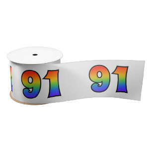 Fun, Rainbow Pattern "91" Event Number (Grey) Satin Ribbon