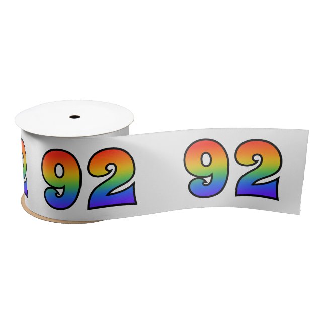 Fun, Rainbow Pattern "92" Event Number (Grey) Satin Ribbon (Spool)