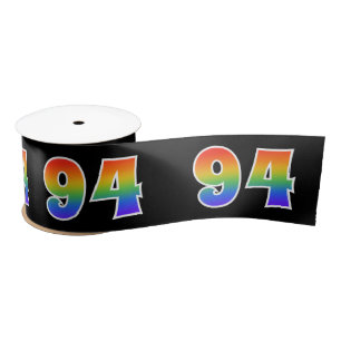 Fun, Rainbow Pattern "94" Event Number (Black) Satin Ribbon