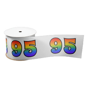 Fun, Rainbow Pattern "95" Event Number (Grey) Satin Ribbon