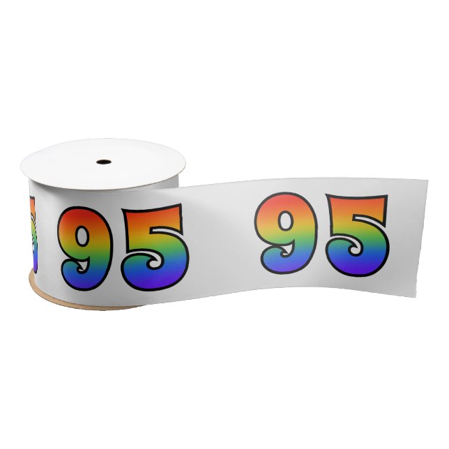 Fun, Rainbow Pattern "95" Event Number (Grey) Satin Ribbon (Spool)