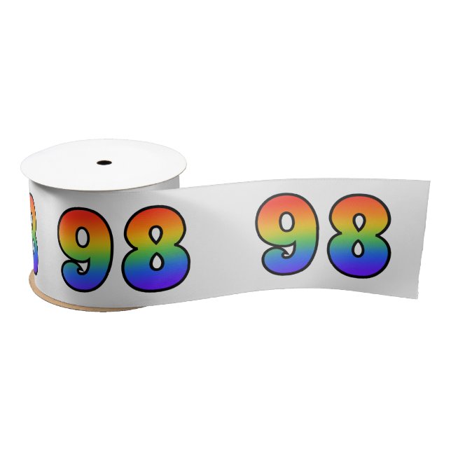 Fun, Rainbow Pattern "98" Event Number (Grey) Satin Ribbon (Spool)