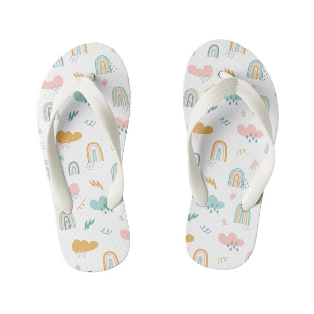 Fun Rainbow & Rain Cloud Pattern Kid's Thongs (Footbed)
