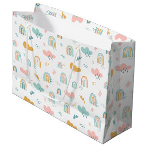 Fun Rainbow & Rain Cloud Pattern Large Gift Bag