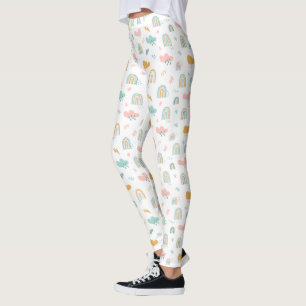 Fun Rainbow & Rain Cloud Pattern Leggings
