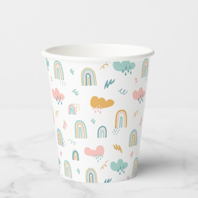 Fun Rainbow & Rain Cloud Pattern Paper Cups (Front)