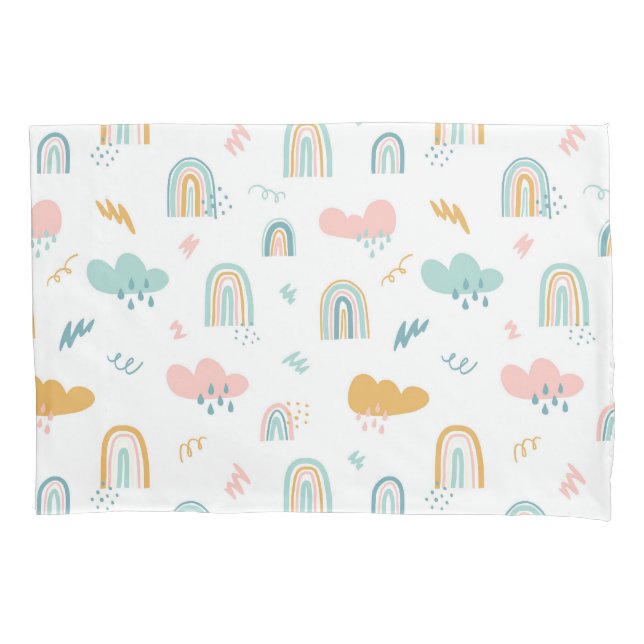 Fun Rainbow & Rain Cloud Pattern Pillowcase (Front)