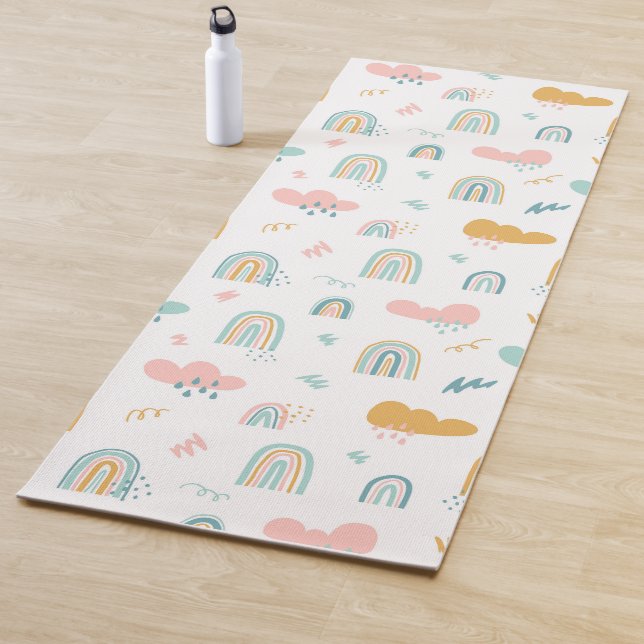 Fun Rainbow & Rain Cloud Pattern Yoga Mat (In Situ)