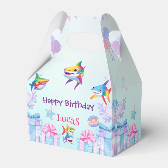 Fun rainbow shark birthday balloon party Family  Favour Box (Front Side)
