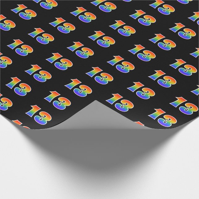 Fun Rainbow Spectrum Pattern "13" Event Number Wrapping Paper (Corner)