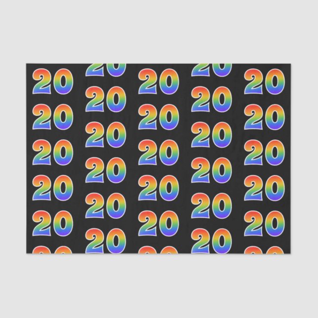 Fun Rainbow Spectrum Pattern "20" Event Number Tissue Paper (Front)