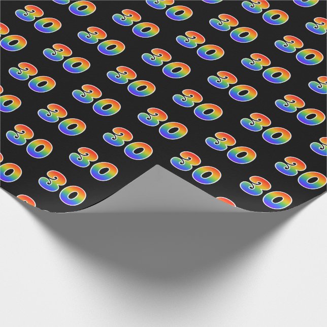 Fun Rainbow Spectrum Pattern "30" Event Number Wrapping Paper (Corner)
