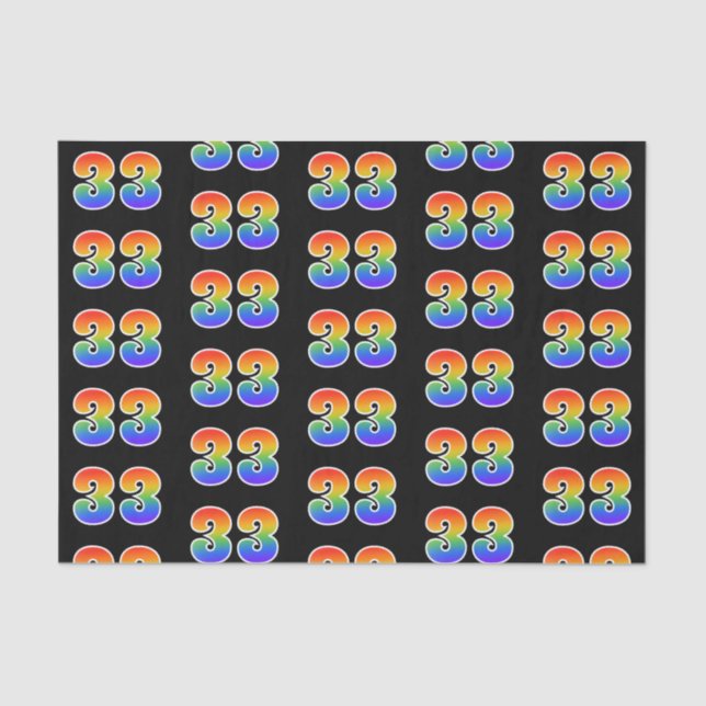 Fun Rainbow Spectrum Pattern "33" Event Number Tissue Paper (Front)