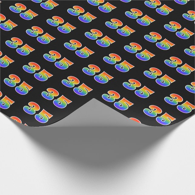 Fun Rainbow Spectrum Pattern "35" Event Number Wrapping Paper (Corner)