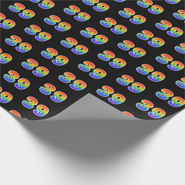 Fun Rainbow Spectrum Pattern "39" Event Number Wrapping Paper (Corner)