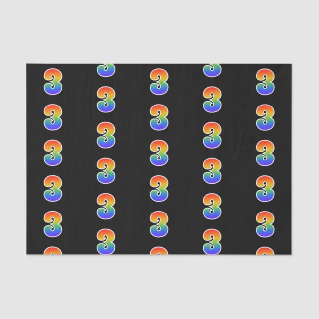 Fun Rainbow Spectrum Pattern "3" Event Number Tissue Paper (Front)