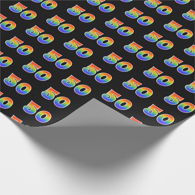 Fun Rainbow Spectrum Pattern "50" Event Number Wrapping Paper (Corner)