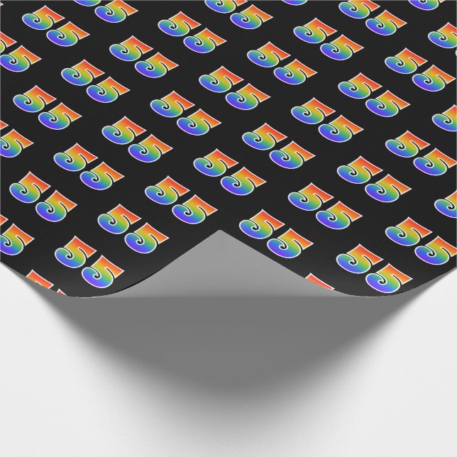 Fun Rainbow Spectrum Pattern "55" Event Number Wrapping Paper (Corner)