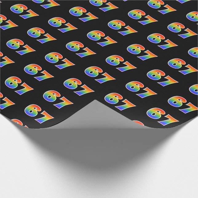 Fun Rainbow Spectrum Pattern "67" Event Number Wrapping Paper (Corner)