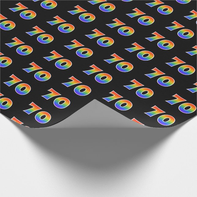 Fun Rainbow Spectrum Pattern "70" Event Number Wrapping Paper (Corner)