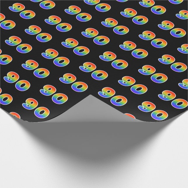 Fun Rainbow Spectrum Pattern "90" Event Number Wrapping Paper (Corner)