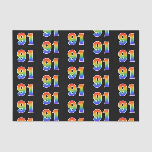 Fun Rainbow Spectrum Pattern "91" Event Number Tissue Paper (Front)