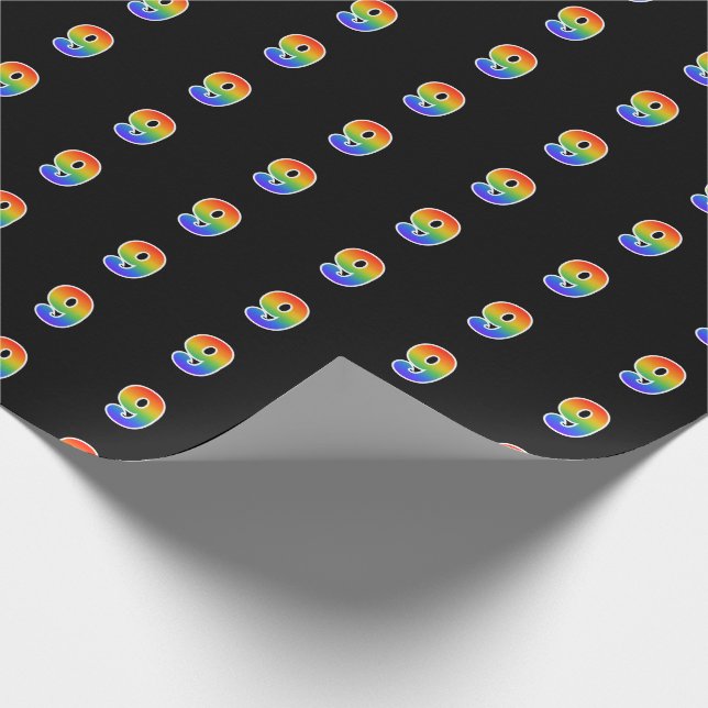Fun Rainbow Spectrum Pattern "9" Event Number Wrapping Paper (Corner)