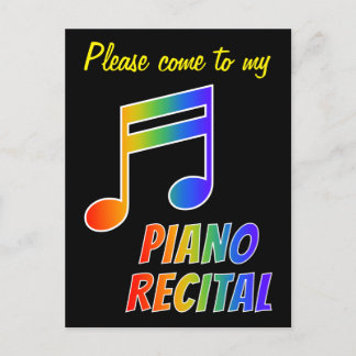 Fun Rainbow Spectrum Piano Recital Invitation Postcard