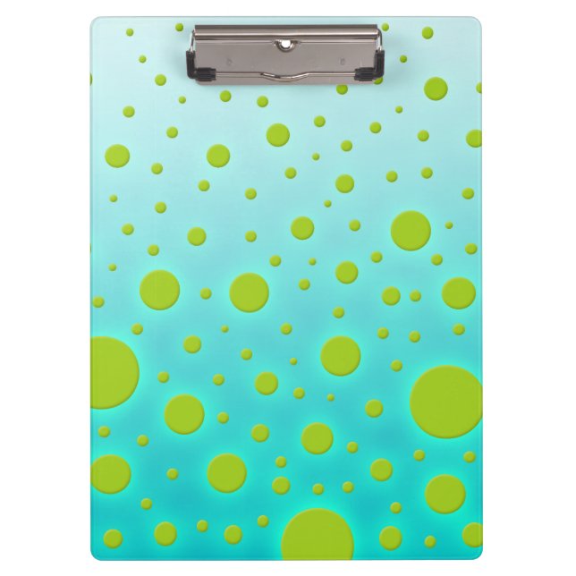 Fun Random Dots Green over Turquoise Background Clipboard (Front)