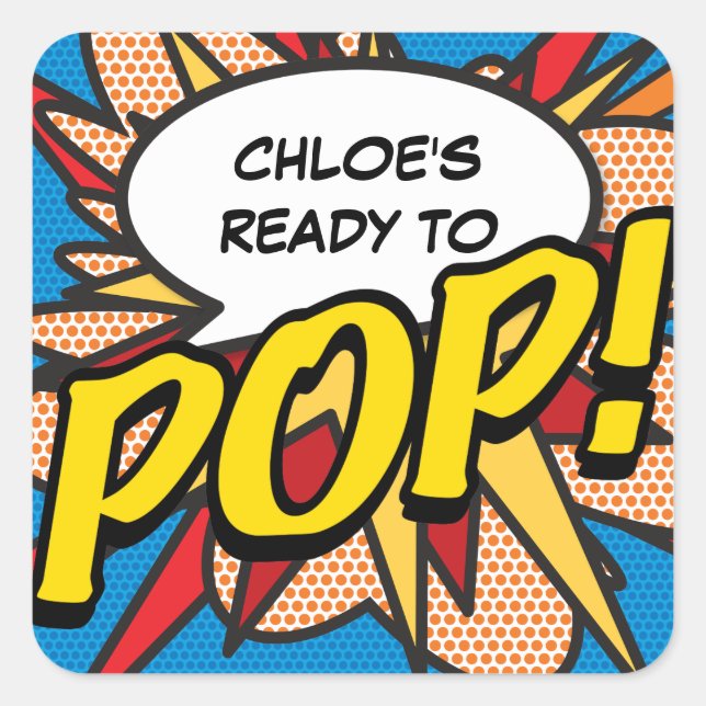 Fun Ready to POP! Comic Book Baby Shower Sprinkle Square Sticker (Front)