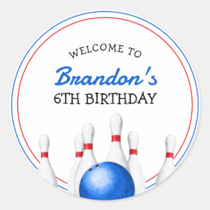 Fun Red and Blue Bowling Kids Birthday Classic Round Sticker