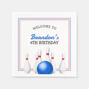 Fun Red and Blue Bowling Kids Birthday Napkin