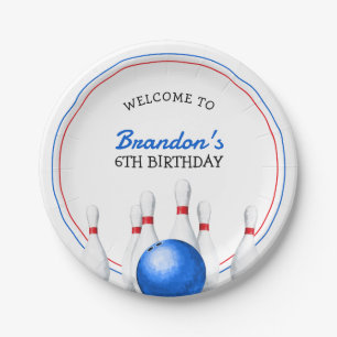 Fun Red and Blue Bowling Kids Birthday Paper Plate