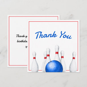 Fun Red and Blue Bowling Kids Birthday Thank You Card