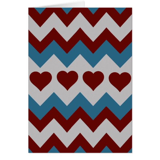 Fun Red and Blue Hearts Chevron Pattern Card