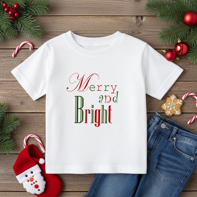 Fun Red and Green Merry and Bright Baby Christmas Baby T-Shirt (Creator Uploaded)