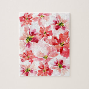 Fun red and pink watercolor flower jigsaw puzzle