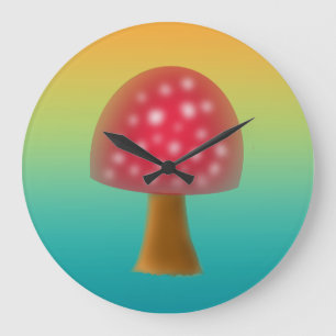Fun Red and White Mushroom Art  Large Clock