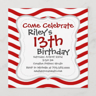 Fun Red and White Wavy Lines Stripes Pattern Gifts Invitation