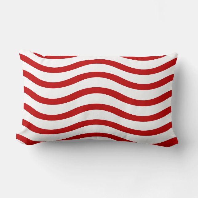 Fun Red and White Wavy Lines Stripes Pattern Gifts Lumbar Cushion (Front)