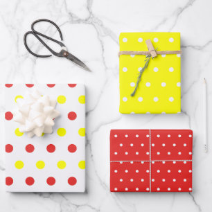 Fun Red and Yellow Polka Dots Wrapping Paper Sheet