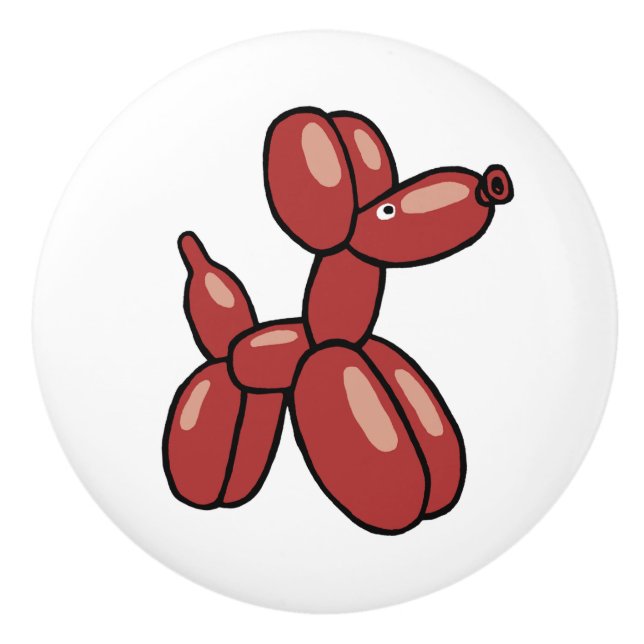 Fun red balloon animal dog design ceramic knob (Front)