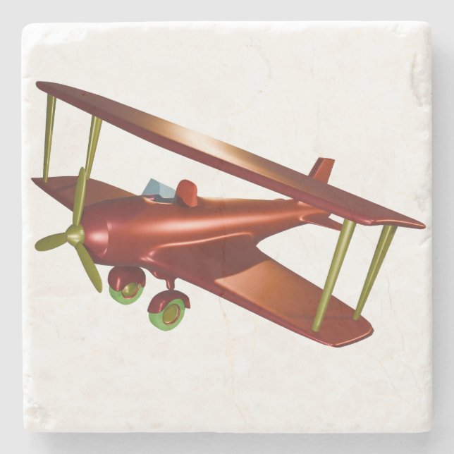 Fun Red Bi-plane Aviation Aerospace Flight Stone Coaster (Front)