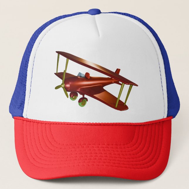 Fun Red Bi-plane Aviation Aerospace Flight Trucker Hat (Front)