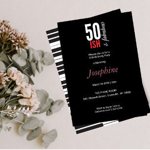 Fun Red & Black 50 Something and Fabulous Invitation