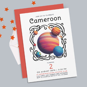 Fun Red Blue Planets Moon Galaxy Outer Space Draw Invitation