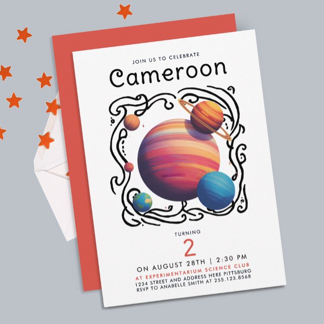 Fun Red Blue Planets Moon Galaxy Outer Space Draw Invitation (Creator Uploaded)