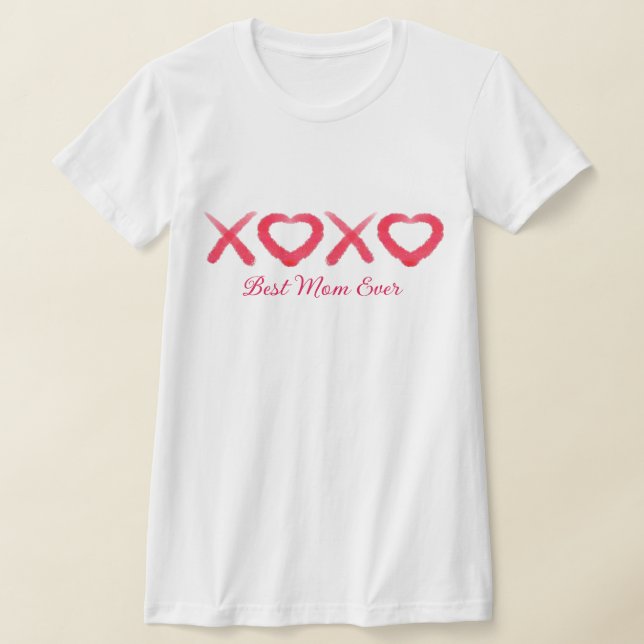 Fun red distressed XOXO love kisses Best Mum Ever T-Shirt (Laydown)