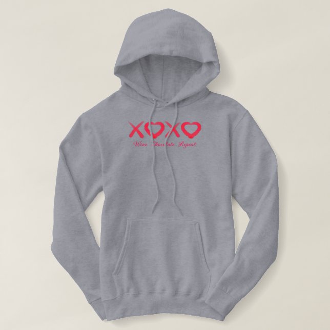 Fun red distressed XOXO love kisses wine chocolate Hoodie (Design Front)